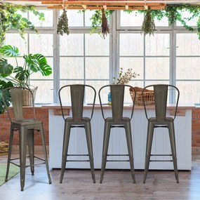 Conjunto de 4 bancos de bar em metal com apoio para os pés Cadeiras de cozinha com encosto amovível 43 x 43 x 116 cm Bronze