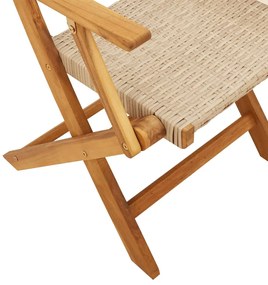 3 pcs conjunto de bistrô vime PE e madeira maciça bege