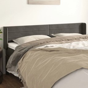 Cabeceira de cama c/ abas veludo 203x16x78/88cm cinzento-escuro