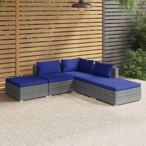 vidaXL 5 pcs conjunto lounge de jardim c/ almofadões vime PE cinzento