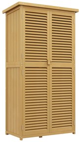 Outsunny Armário de Jardim em Madeira com 4 Prateleiras e Porta de Persiana 87x46,5x160 cm Amarelo e Verde | Aosom Portugal