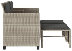 Sofá de jardim 2 lugares com mesa e bancos vime PE cinza-claro