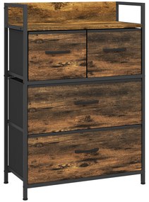HOMCOM Cómoda de Quarto com 4 Gavetas Dobráveis Prateleira Aberta e Estrutura de Aço para Sala Entrada 60x29x85 cm Castanho Rústico
