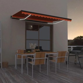 vidaXL Toldo retrátil manual com LED 400x350 cm laranja e castanho