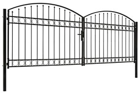 Portão p/ cerca porta dupla e topo arqueado 400x125cm aço preto