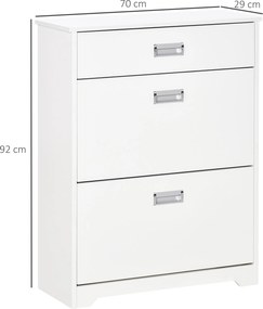 Sapateira com 2 gavetas rebatíveis, prateleira ajustável + 1 gaveta com capacidade para até 16 pares, 70 L x 29 L x 92 A, Branco