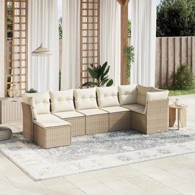 7 pcs conjunto de sofás p/ jardim com almofadões vime PE bege