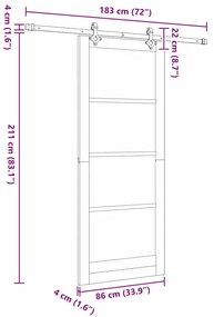 Porta Deslizante vidaXL com Conjunto de Ferragens Branca 86x211 cm Mad