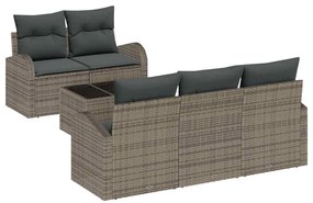 Conjunto de Sofá de Jardim de 6 Peças com Almofadas Cinza Rattan Polím