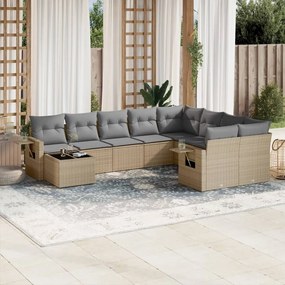 10 pcs conjunto de sofás p/ jardim com almofadões vime PE bege