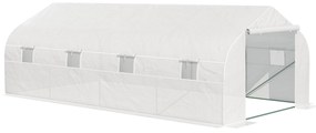 Outsunny Estufa Tipo Túnel de Jardim 600x300x200cm para Cultivo de Plantas Verduras com 8 Janelas e Porta Enroláveis com Zíper Aço Branco