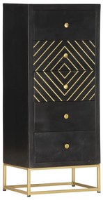 Armário gavetas 45x30x105 cm madeira mangueira preto e dourado