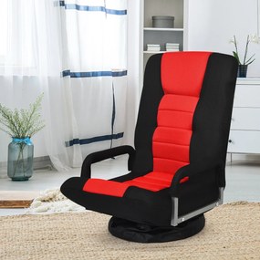 Cadeira de chão para jogos dobrável de 6 posições ajustável com base giratória de 360° para leitura e relaxamento  61-87 x 55 x 75 cm Vermelha