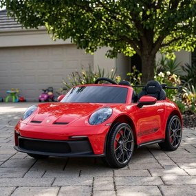 Carro elétrico para Crianças 3 a 9 anos, 24V 4x4 2 lugares Porsche 911 GT 3 MP4 Vermelho