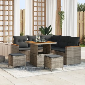 vidaXL Conjunto de Sofás para Jardim de 8 Peças com Almofadas Cinza Vime Sintético Acácia