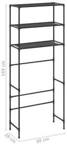 Estante de 3 prateleiras para lavandaria 69x28x169 cm preto