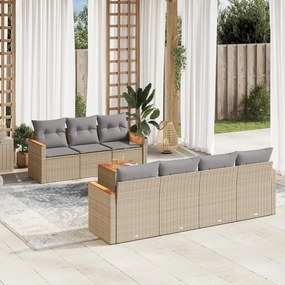 8 pcs conjunto de sofás p/ jardim com almofadões vime PE bege