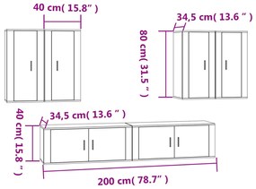 6 pcs conjunto móveis de TV madeira processada branco brilhante