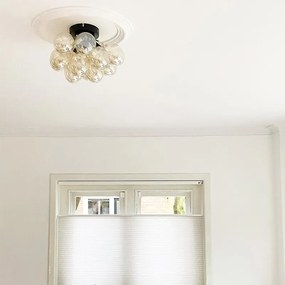 Candeeiro de teto design preto com vidro âmbar 3 luzes - Uvas