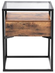 Mesa de apoio ou mesa de cabeçeira de design industrial em vidro 43 x 43 x 54 cm Castanho Vintage -preto