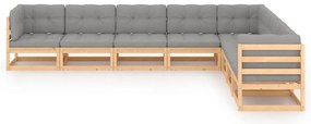 8 pcs conjunto lounge de jardim c/ almofadões pinho maciço