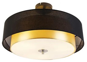 Candeeiro de teto moderno preto com dourado 50 cm 3 luzes - Drum Duo Moderno