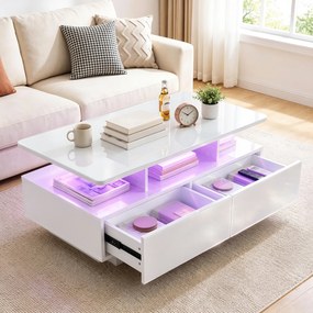 Mesa de Centro, 90 x 55 x 45,5 cm, Iluminação LED Regulável, Branco