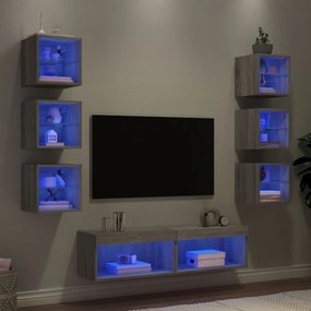 vidaXL 8 pcs móveis parede p/ TV c/ LEDs deriv. madeira cinza sonoma
