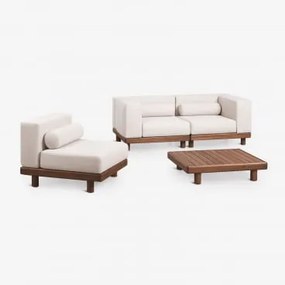 Conjunto De Jardim Com Sofá Modular De 2 Peças Com 2 Módulos De Canto, Poltrona E Mesa De Centro Em Acácia Edrien Castanho Acácia - Sklum