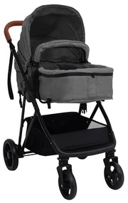 Carrinho de bebé 2-em-1 aço cinzento-claro e preto
