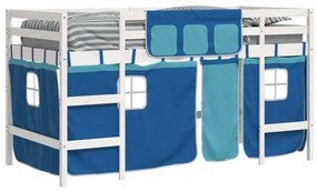 Cama alta p/ criança c/ cortinas 80x200 cm pinho maciço azul