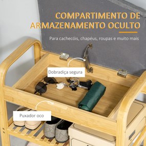 HOMCOM Banco Sapateiro de Bambú Banco para Sapatos com Prateleira Almofada Acolchoada Abatível e Espaço Oculto de Armazenamento para Entrada Corredor 60x33x50cm Natural