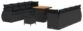 vidaXL Conjunto de Sofá de Jardim com almofada 11 pcs Preto vime PE