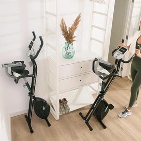 Bicicleta estática ergométrica dobrável DrumFit X-Bike Neo Pro com encosto. Ecrã LCD. Resistência magnética variável. Selim confortável com encosto e