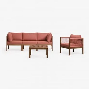 Conjunto De Jardim Com Sofá Modular De 3 Peças Com Apoios De Braços, Poltrona E Mesa De Centro Em Madeira De Acácia Branson Terracota - Castanho Acáci