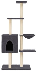 Árvore p/ gatos c/ postes arranhadores sisal 145cm cinza-escuro