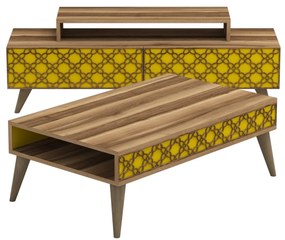 Conjunto de Mobiliário de Sala de Estar City – Nogueira Amarelo – Tv: