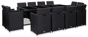 vidaXL 13 pcs conjunto jantar exterior com almofadões vime PE preto