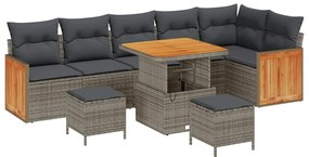 Conjunto de Sofá de Jardim vidaXL 9 Peças com Almofadas Cinzento Ratta