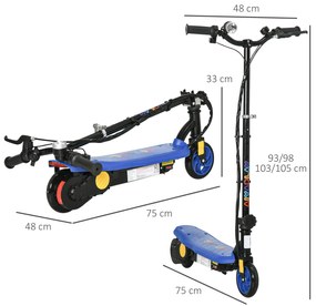 Trotinete Elétrica Dobrável com Velocidade Máx. 12 km/h Motor 120 W Autonomia Máxima 10 km e Farol LED 75x48x93-105 cm Azul