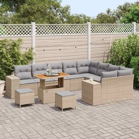 Conjunto de Sofá de Jardim de 12 Peças com Almofadas Rattan Bege