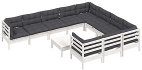 11 pcs conjunto lounge de jardim c/ almofadões pinho branco