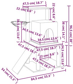 Árvore gatos c/ postes arranhadores sisal 96,5 cm cinza-escuro