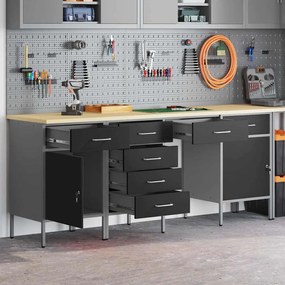 Conjunto de Mesa e Armário de Trabalho VidaXL 4 Peças Preto em Madeira Compensada e Aço