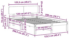 Estrado de Cama com Cabeceira Marrom 120x200 cm em Madeira de Pinho
