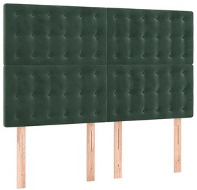Cabeceira de cama c/ LED veludo 144x5x118/128 cm verde-escuro