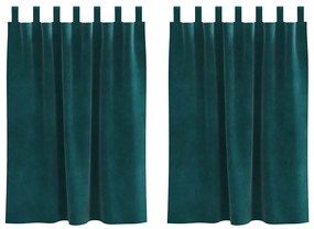Cortinas Blackout vidaXL com Laços de Pendurar 2 pcs Verde Escuro Velu