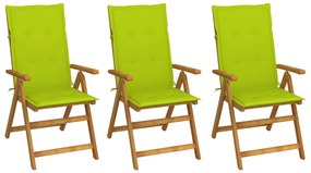 Cadeiras de jardim dobráveis c/ almofadões 3 pcs acácia maciça