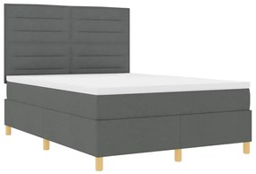 Cama Box com Colchão &amp; LED Cinza Escuro 160x200 cm Tecido