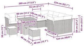 Conjunto de Sofá de Jardim 12 Peças com Almofadas Bege de Rattan e Mad